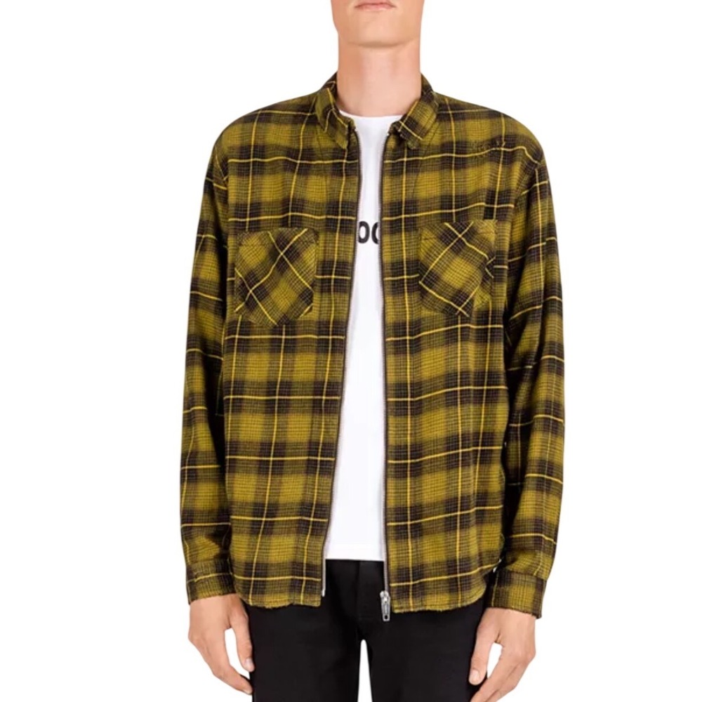 The Kooples checked distressed zip front shirt